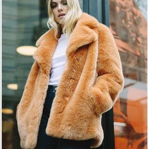 Avec Les Filles Faux Fur Coat in Flamingo